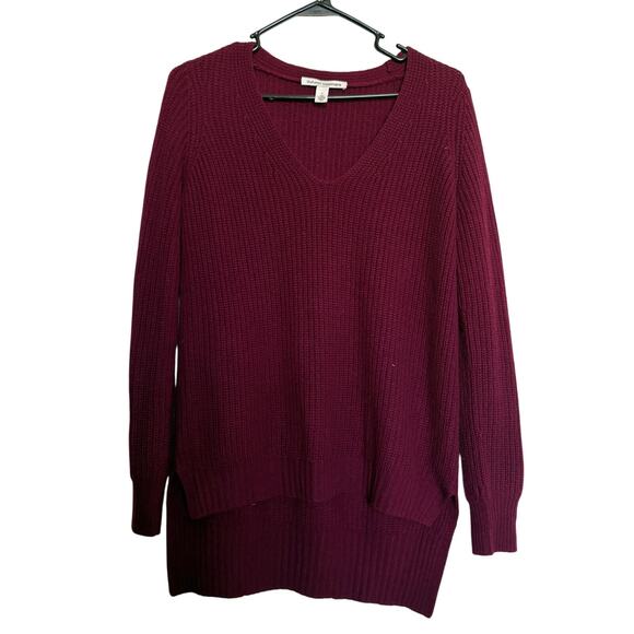 Autumn Cashmere Sweater S Burgundy VNeck Tunic 100% Cashmere Ribbed quietluxury - Picture 2 of 5